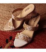 Peer (Gold White Work Strappy Crystal Transparent Block Heels)