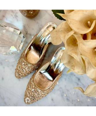 Stella Gold, Hand Embroidered, Gold Blocks Heels 1