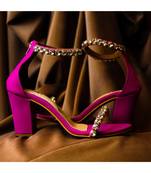 Kash (White And Silver Stones And Pearl, Pink Suede High Heels Ankle Strap)