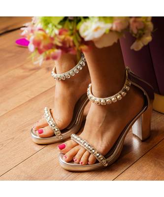 Kash (White And Silver Stones And Pearl, Silver Suede High Heels Ankle Strap) 1