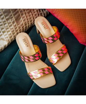 Petra ( Gold And Pink Block Heels) 4