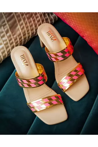 Petra ( Gold And Pink Block Heels)