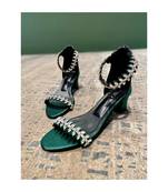 Bling Bride (Green Block Heels Stones Diamond Shoes)