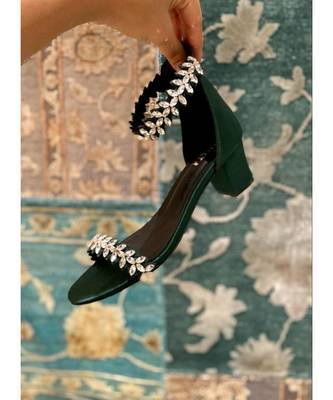 Bling Bride (Green Block Heels Stones Diamond Shoes) 2