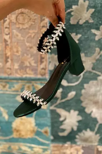 Bling Bride (Green Block Heels Stones Diamond Shoes)