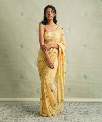 Yellow Jhal Embroidered Saree  1