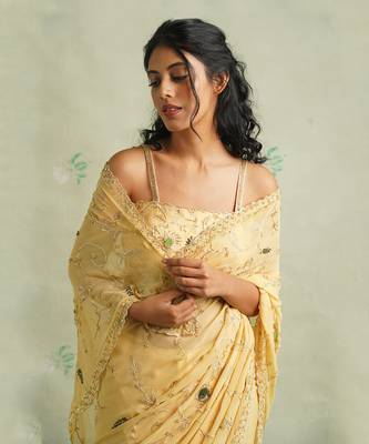 Yellow Jhal Embroidered Saree  3