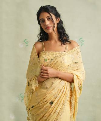 Yellow Jhal Embroidered Saree  4