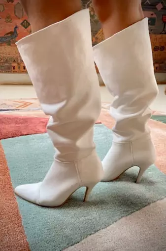 Alizeh (Knee Length Boots White Shoes Heels )