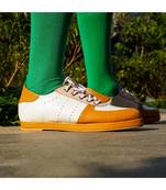 Jamie (White And Tan Lace Sneaker Shoes)