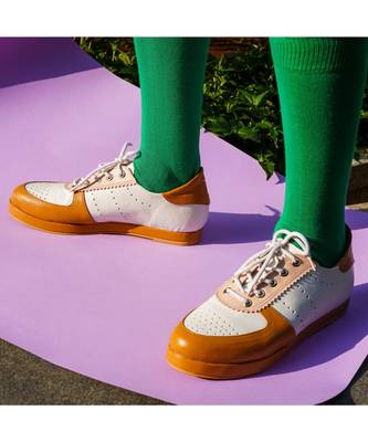 Jamie (White And Tan Lace Sneaker Shoes) 2