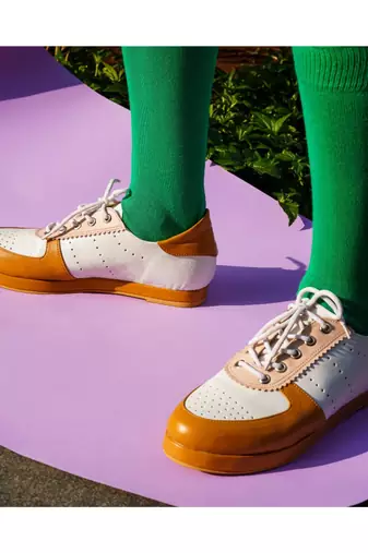 Jamie (White And Tan Lace Sneaker Shoes)