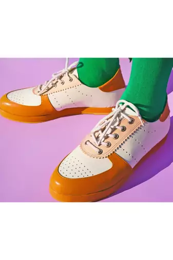 Jamie (White And Tan Lace Sneaker Shoes)