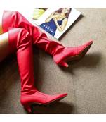 Sexy (Red Boots) High Knee Boots Blocks Kitten Heels