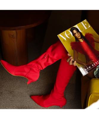 Sexy (Red Boots) High Knee Boots Blocks Kitten Heels 3