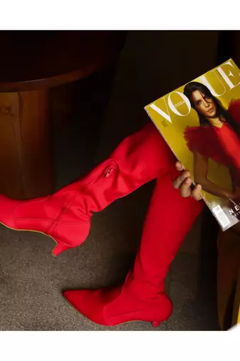 Sexy (Red Boots) High Knee Boots Blocks Kitten Heels