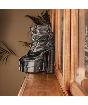 Bravo (Boots Platform Blocks , Gun Metal Silver Metallic Grey Boots Ankle Length) 2