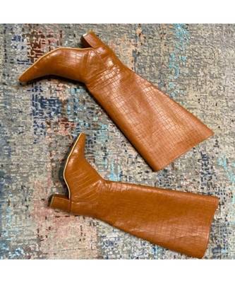 Cowboy Boots (High Knee Length Tan Blocks Boots) 1