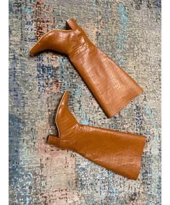 Cowboy Boots (High Knee Length Tan Blocks Boots) 2
