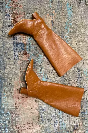 Cowboy Boots (High Knee Length Tan Blocks Boots)