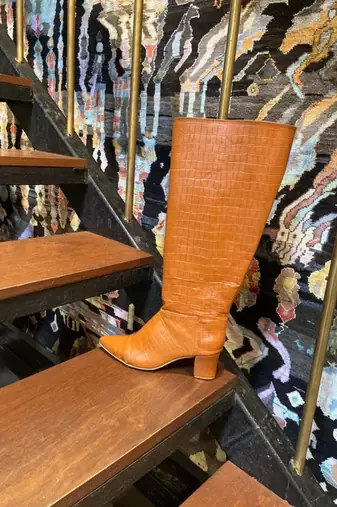 Cowboy Boots (High Knee Length Tan Blocks Boots)