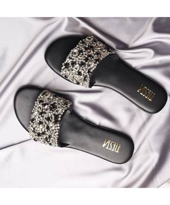 Jewel (Silver) Flats Crystal Black And Silver Stones 1