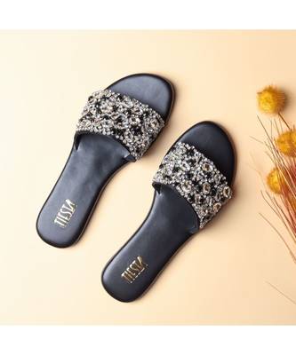 Jewel (Silver) Flats Crystal Black And Silver Stones 2