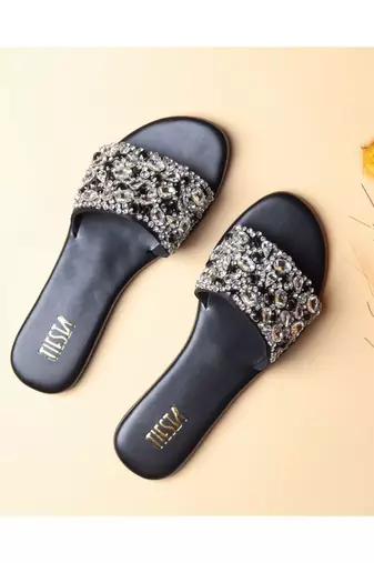 Jewel (Silver) Flats Crystal Black And Silver Stones
