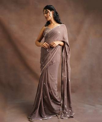 Brown Jhal Embroidered Saree  2