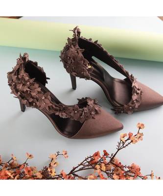 Grey Suede Flower Power Embellished Heels 1