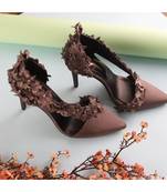 Grey Suede Flower Power Embellished Heels