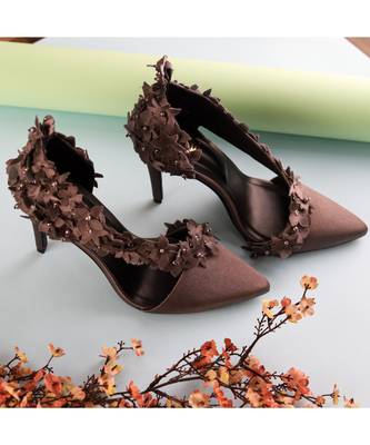 Grey Suede Flower Power Embellished Heels 2
