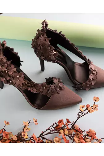 Grey Suede Flower Power Embellished Heels
