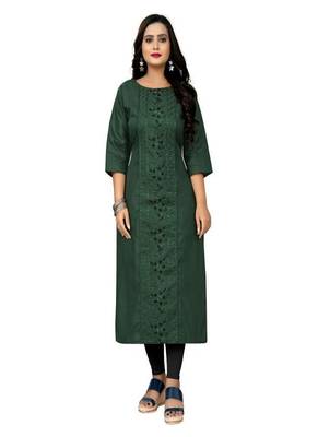 Green embroidered cotton silk party-wear-kurtis 1