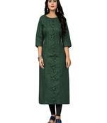 Green embroidered cotton silk party-wear-kurtis
