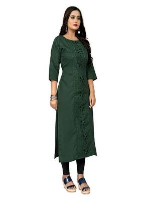 Green embroidered cotton silk party-wear-kurtis 3