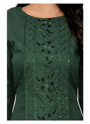 Green embroidered cotton silk party-wear-kurtis 4