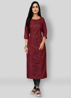 Maroon embroidered cotton silk party-wear-kurtis 1