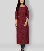 Maroon embroidered cotton silk party-wear-kurtis