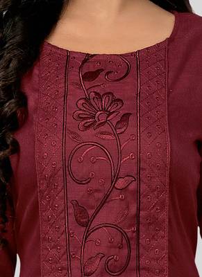 Maroon embroidered cotton silk party-wear-kurtis 2