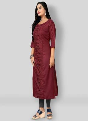 Maroon embroidered cotton silk party-wear-kurtis 3