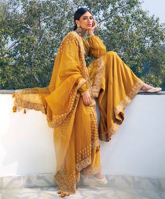 Mustard Embroidered Chanderi Sharara Set 2