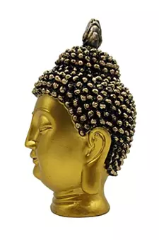 golden yellow decorative buddha face with brass finish