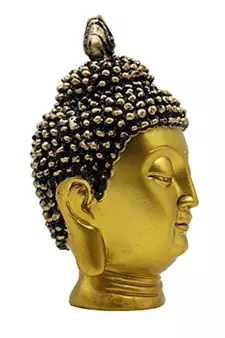 golden yellow decorative buddha face with brass finish
