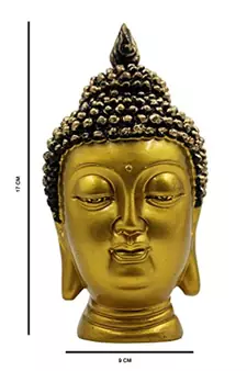 golden yellow decorative buddha face with brass finish