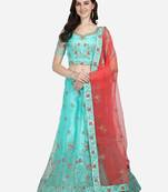 Sea-green embroidered net semi stitched lehenga