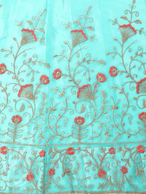 Sea-green embroidered net semi stitched lehenga 4