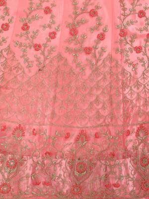 Pink embroidered net semi stitched lehenga 4