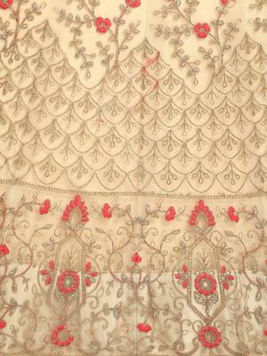 Beige embroidered net semi stitched lehenga 4