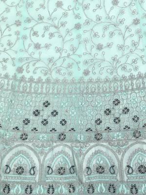 Turquoise embroidered net semi stitched lehenga 4